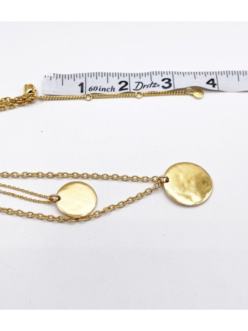 J.Crew Gold Tone Layered Hammered Disc Pendant Necklace Adjustable Length - Picture 4 of 6